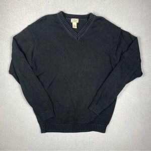 L.L Bean Knit Sweater Mens Large Tall Long Sleeve Casual V-Neck Black Pullover